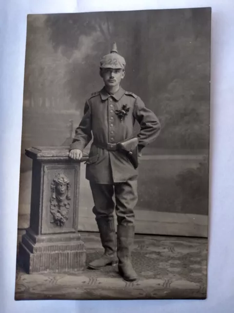 Antique WW1 Germany Enlisted Soldier With Pickelhaube Cover RPPC Postcard