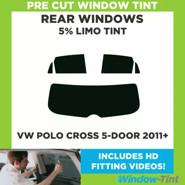 Pre Cut Window Tint for VW Polo Cross 5-door Hatchback 2011+ 5% Limo Black Rear