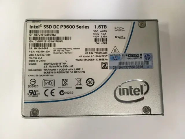 Intel DC P3600 1.6TB 2.5" NVMe PCIe Gen3 x4 U.2 SFF U.2 SFF SC MLC SSD hp  ssd