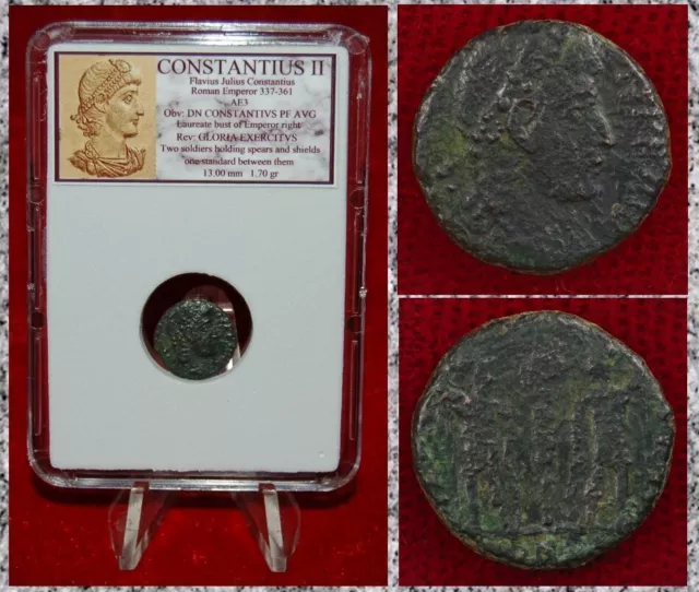 Ancient Roman Empire Coin CONSTANTIUS II Two Roman Soldiers "Glory of The Army"