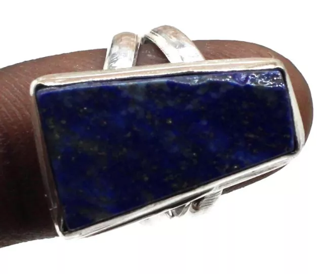 925 Sterling Silver Lapis Lazuli Gemstone Handmade Jewelry Ring Size-7"