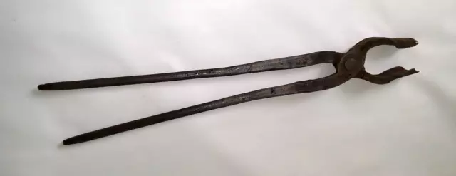 Antique Blacksmith Tongs Giant Forged Wrought Iron Hand Made DIY Heavy Rare