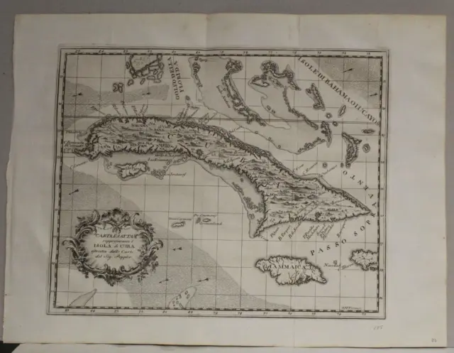 Cuba West Indies 1763 Coltellini Unusual Antique Original Copper Engraved Map