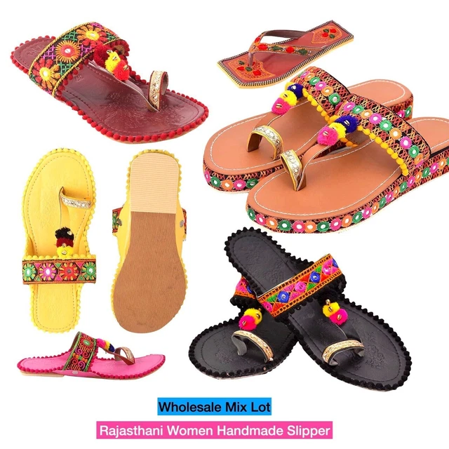 Mix Lote De Mujer Multicolor Informal Tradicional Rajasthani Hecho Pantufla