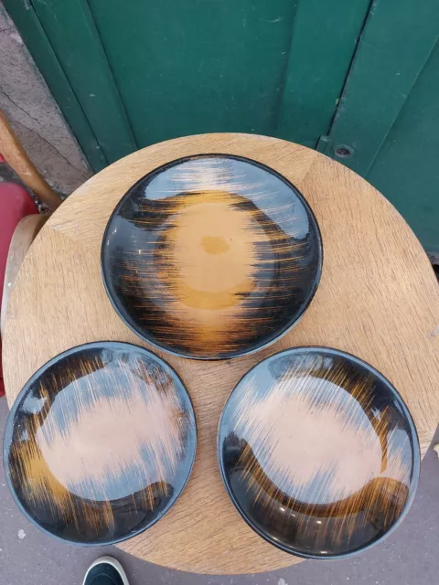 Plat et 2 assiettes Plates en Céramique Accolay  Années 60 70