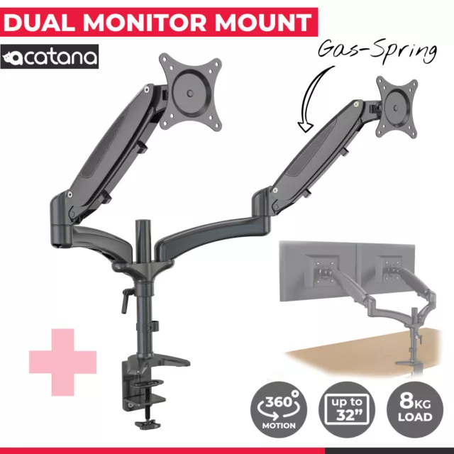 Dual Computer Monitor Desk Mount Stand 2 Arm LCD LED HD TV Screen Holder Bracket