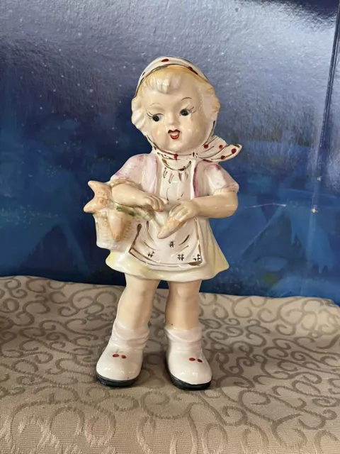 Vintage Figurine Girl Holding Carrots Porcelain. Good Condition. Sweet. RARE