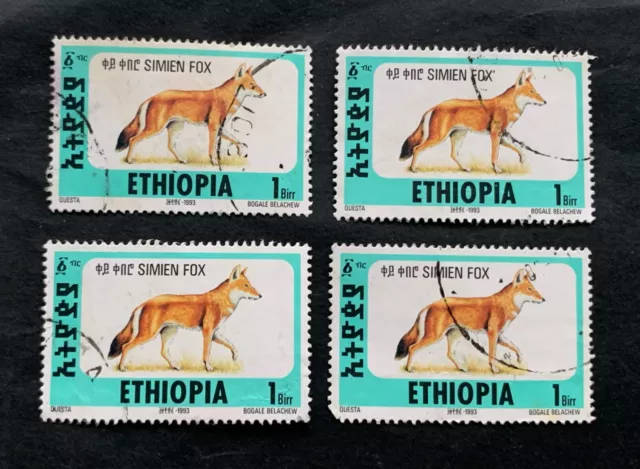 Ethiopia 🇪🇹 1993 - 4 used stamps Simien Fox