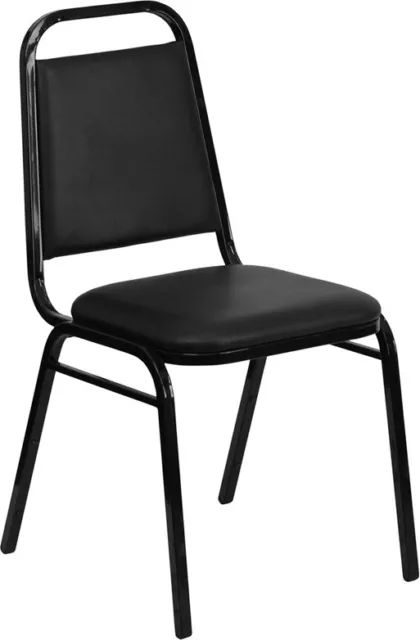 10 PACK Banquet Chair Black Vinyl Restaurant Chair Trapezoidal Back Stacking