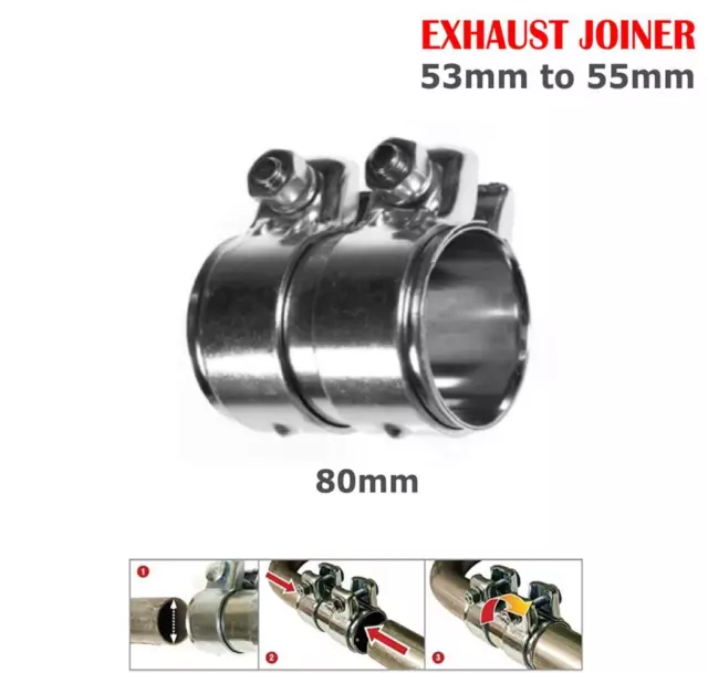 Car Exhaust Pipe Connector Joiner Heavy Duty Clamp 53mm To 55mm  80mm Adjustable