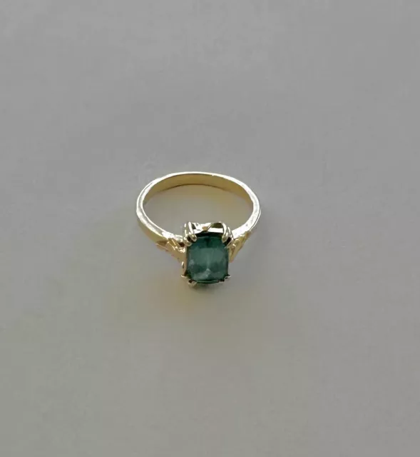 14K Yellow Gold Green Tourmaline Solitaire Emerald Cut Ring Sz 7