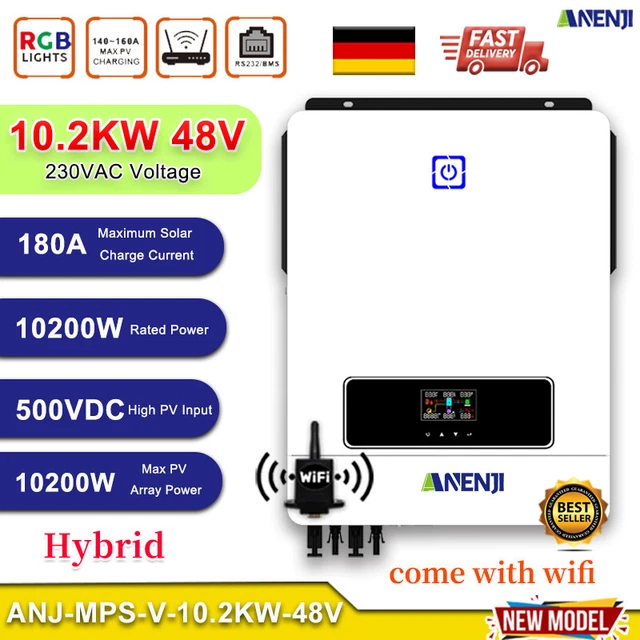 Inversor solar híbrido 10200W on-grid+off-grid MPPT 180A 230V 500V WIFI BMS