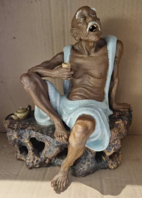 Antique Chinese Porcelain Mud Clay Depicting An Old Drunk  Man