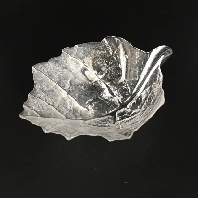 Mats Jonasson Sweden Swedish Art Glass Frosted Crystal Folia Leaf Trinket Dish