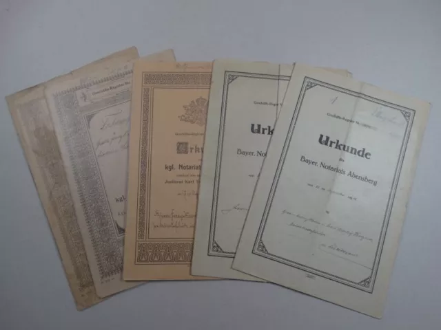 5 Urkunden Notariat Abensberg Kaufvertrag Hypothek Bayern Papier-Siegel 1902-2