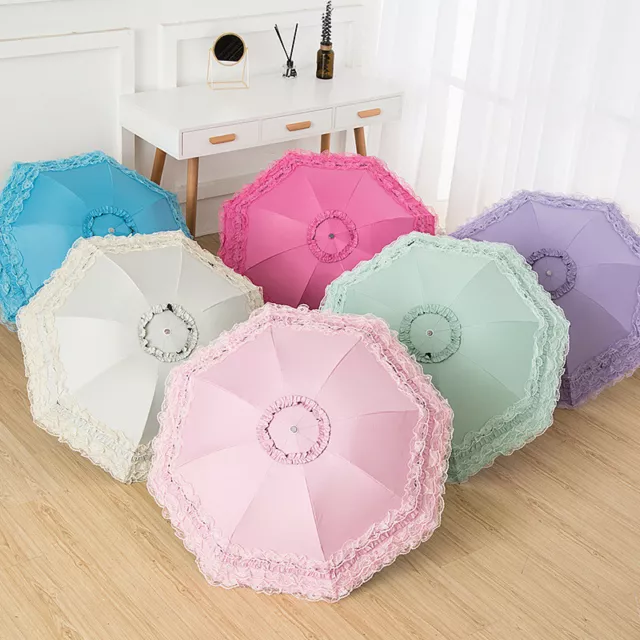 Lolita Girls Parasol Sun Rain Women Princess Lace Anti-UV Folding Umbrella Gift