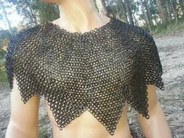 New Flat Riveted Chain mail Aventail Chainmail Collar Zigzag Crusader LARP SCA