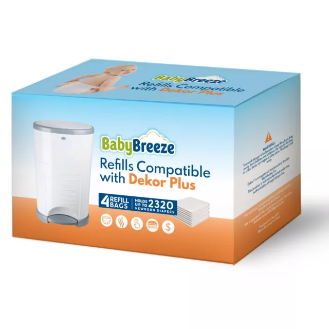 Diaper Pail Refills Compatible with Dekor Plus Pails By BabyBreeze (4 Pack)