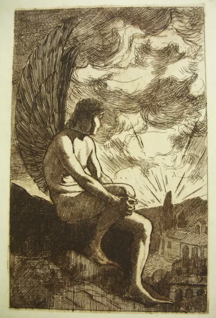 Icarus Agua Fuerte Grabado Original de Aprox. 1930 Mitología Griega