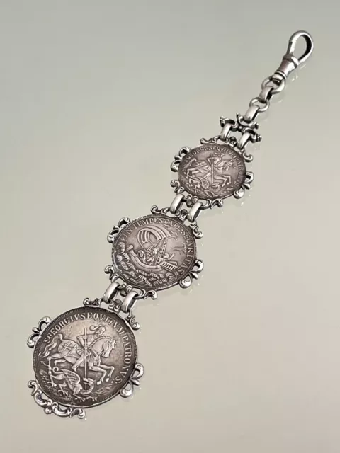 Antike Chatelaine Bierzipfel Silber Münzen Uhrenzipfel um 1890 St. Georg Drache