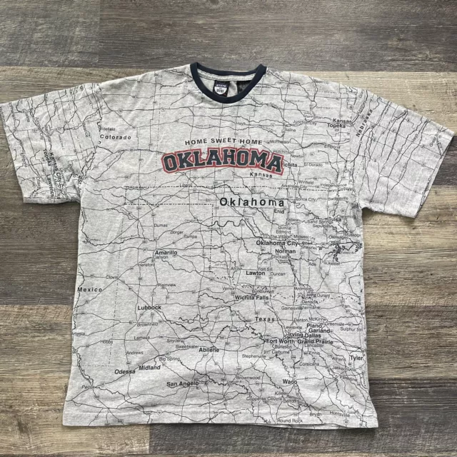 Vintage Oklahoma Map Tee T Shirt Size XL State Of Mine 90s All Over Print