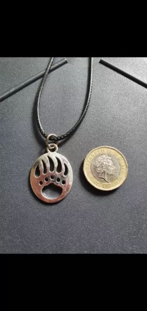 Large Silver Bear Claw Paw Print Cord Necklace Brave Warrior Gift Charm