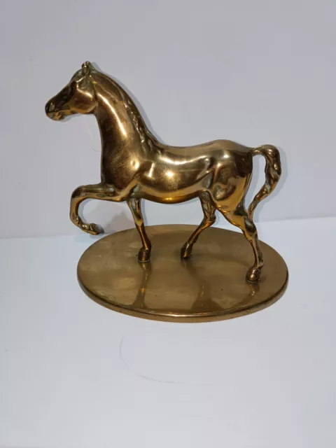 Brass Horse Vintage Statue Figure 15.5cm On Oval Pedestal Plinth