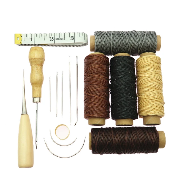 Nuevo 16PCS Leather Craft Handwork Tool Set Ruler Thread Cone Waxing Thimble Kit