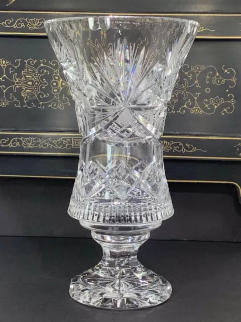 American Brilliant Cut Glass Crystal Pedestal Footed Vase 10 1/2”