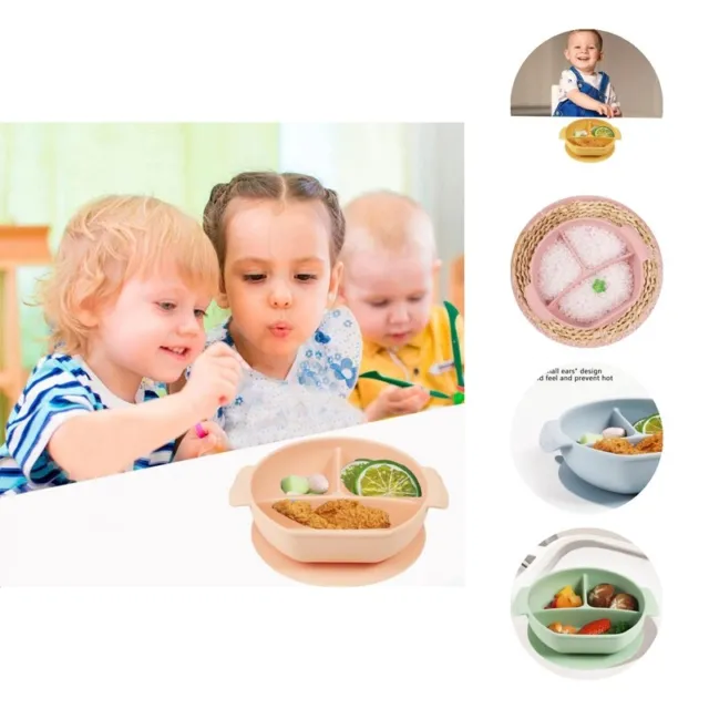 Plato de comedor infantil cuidado de alimentos integrado ventosa cubiertos de bebé silicona