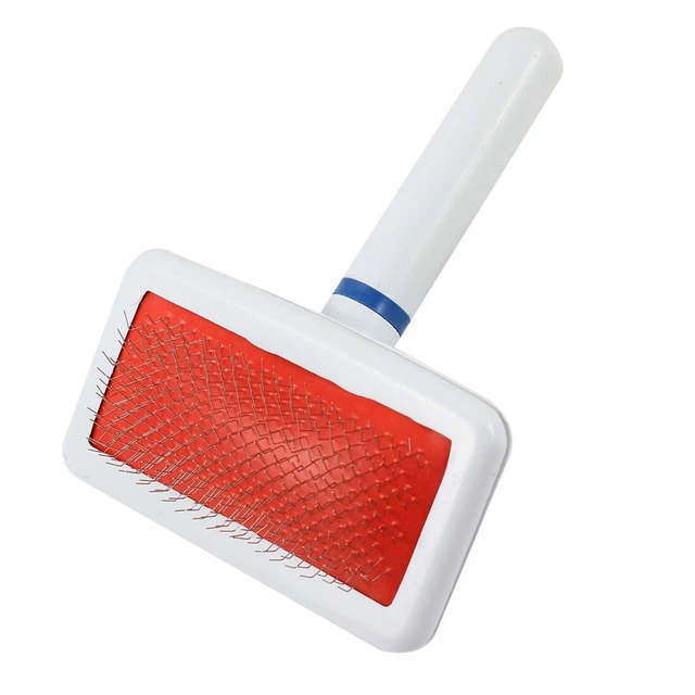 Plastic Handle Metal Wire Pet Dog Yorkie Grooming Hair Brush Comb White Red