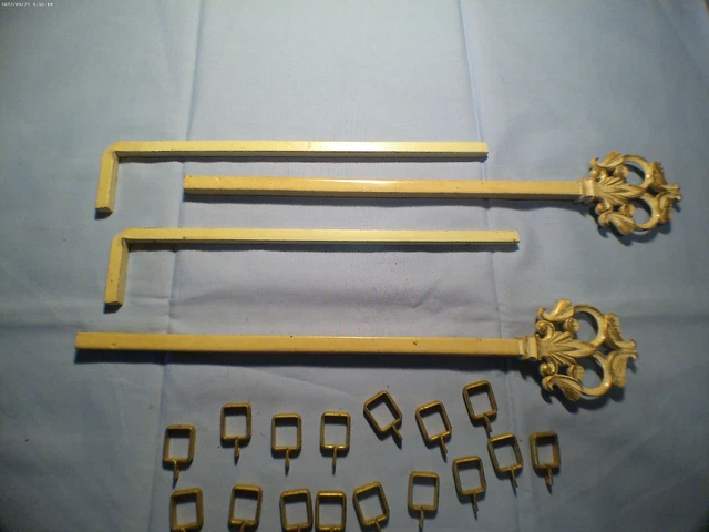2 Antique Ornate Swing Out Sliding Curtain Rods With Curtain Clips Art Deco 3
