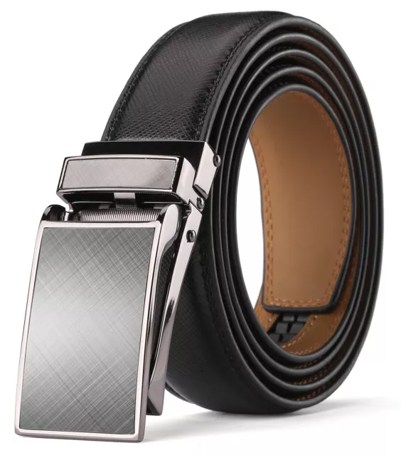 Men's Genuine Leather Ratchet Dress Belt 1 1/8" Wide with Automatic Click Buckle