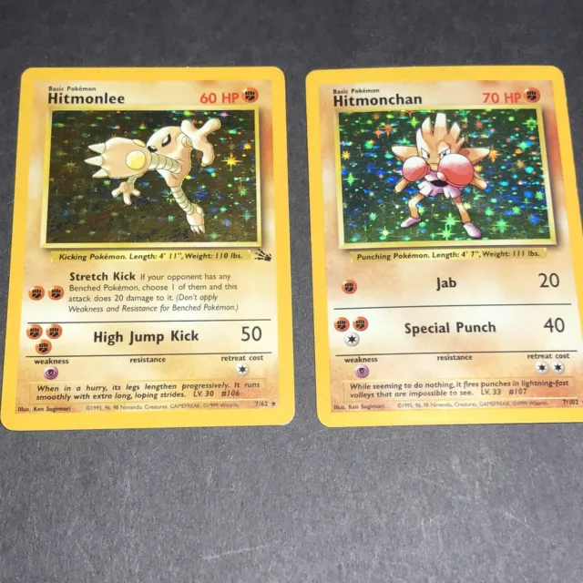 HP Holo Hitmonlee 7 Hitmonchan 7 Fossil Vintage Pokémon Card Tcg Lot Many Pics