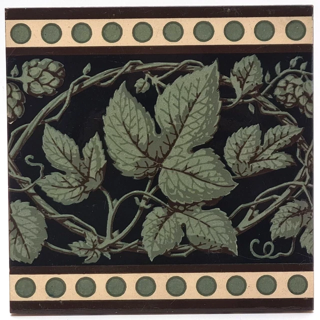 Victorian Mintons Hops & Leaves 8" Wall Tile C1885