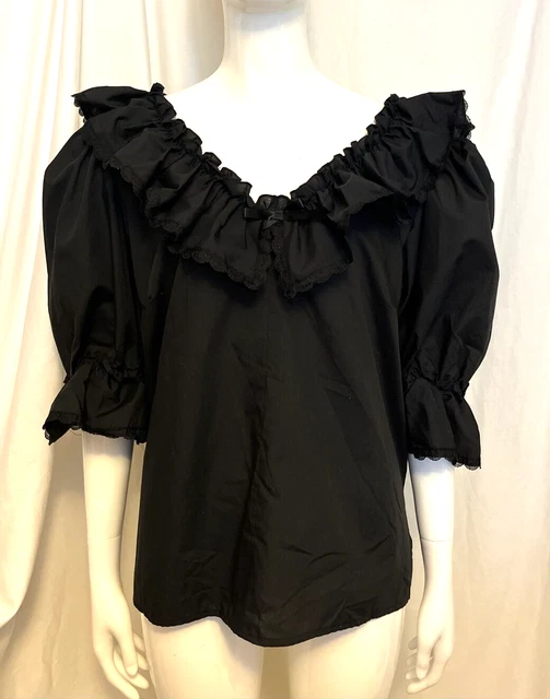Vintage Call it Fancy Black Square Dance Ruffle Top Blouse M/L Lace Ribbon Bow