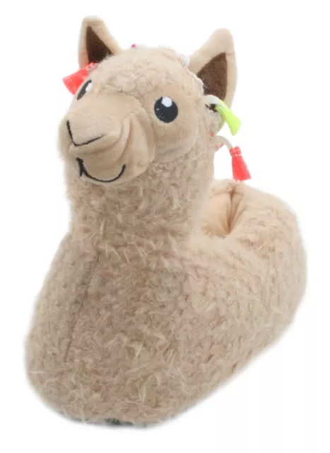 Slumberzzz Kids Plush 3D Novelty Beige Llama Slippers