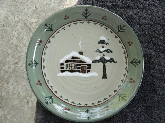 Sonoma Lodge Cabin Trees Green & Tan Ribbed Dinner Plate