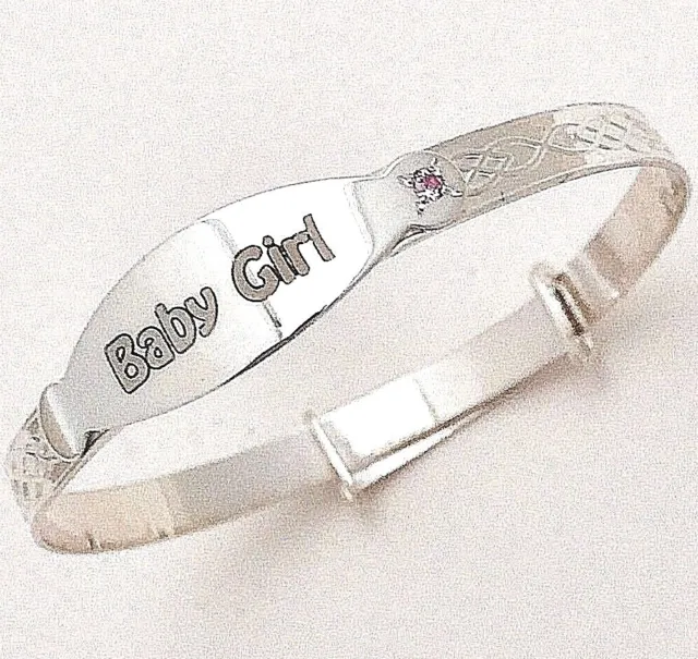 ID Christening Bracelet Bangle New Born Girl Baby Shower 925 Silver customized