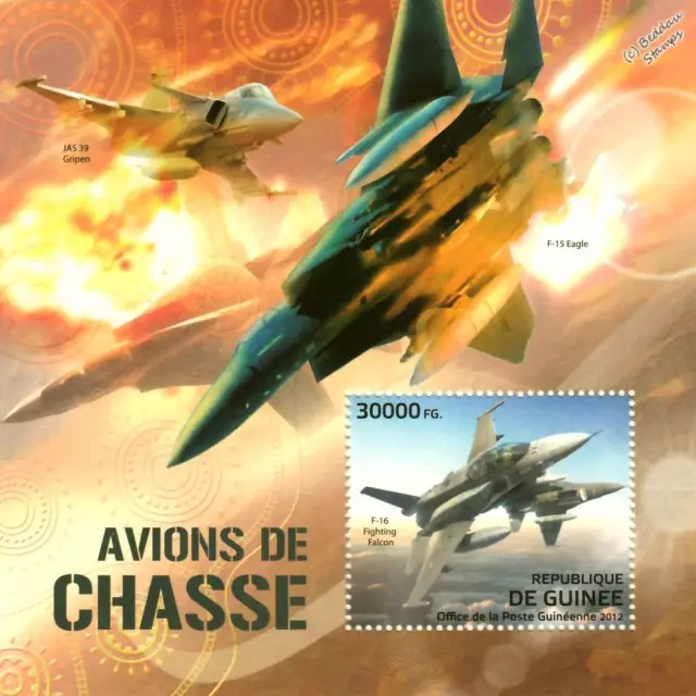 F-16 Fighting Falcon/F-15 Eagle/JAS 39 Gripen Aircraft Stamp Sheet (2012 Guinea)