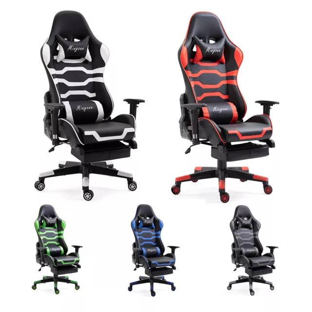 Gamingstuhl Racing Sessel mit Fußstütze Kissen Kopfstütze Drehbar Gaming Chair