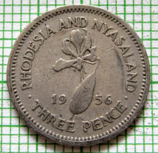 Rhodesia & Nyasaland Elizabeth Ii 1956 3 Pence Threepence, Flame Lily Flower