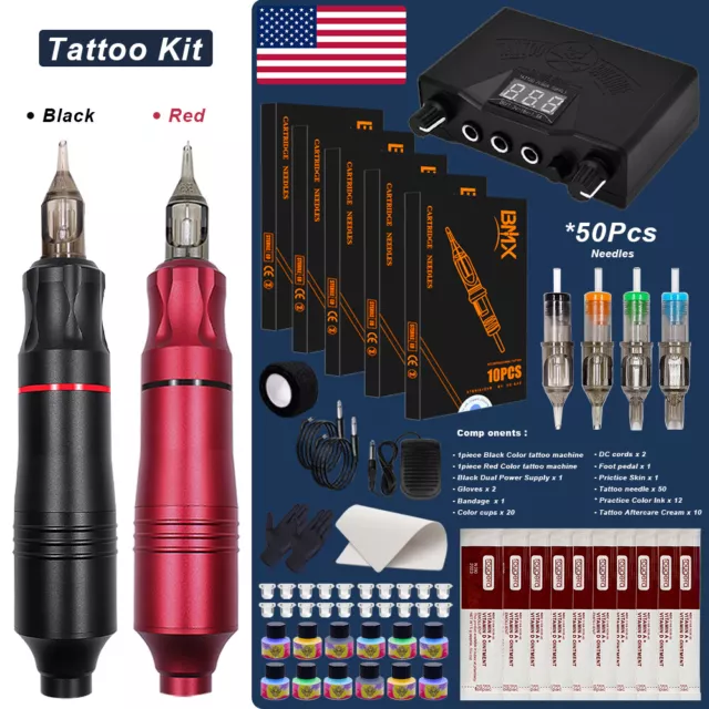 NEW Mast Tour Rotary Tattoo Pen Machine Kit T2 Wireless Battery Power  Supply Set