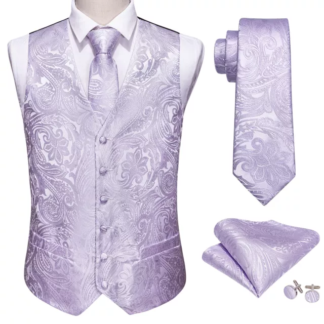 Gilet gilet floreale paisley da uomo lilla tuta viola chiaro cravatta di seta festa