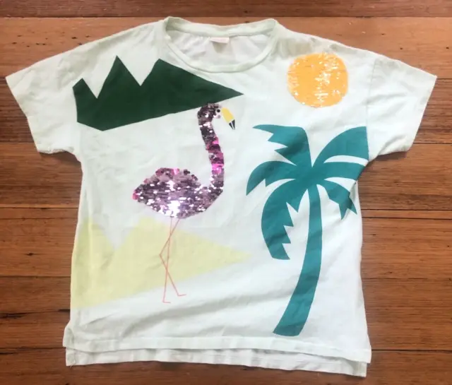 Zara Kids Lime Green Tropical Girls T-Shirt With Sequins Size 11-12 152cm