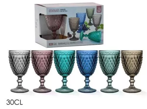 set 6 bicchieri calice In Vetro Da Tavola BicchiereAcqua E Vino Colorati Calici