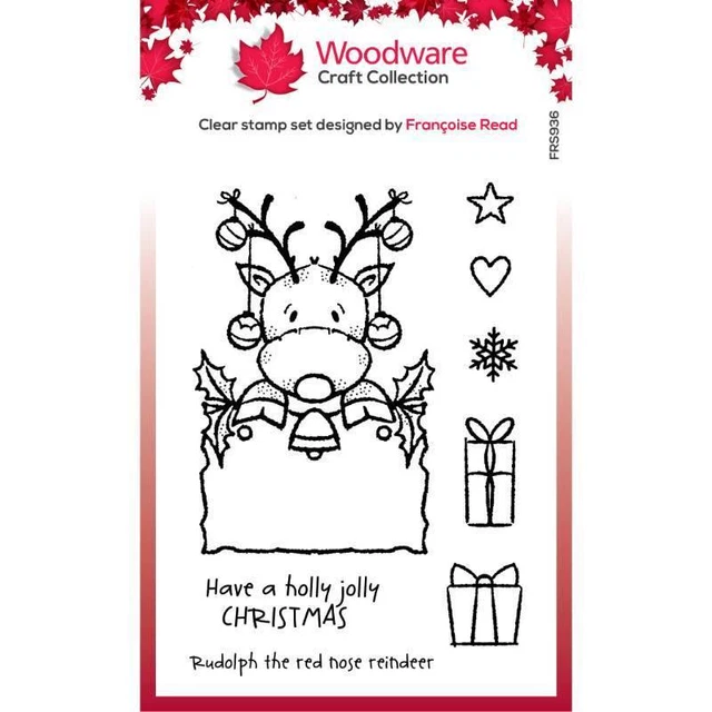 Woodware Festive Rudolph Reindeer 8 Piece Clear Stamp Set Christmas Card Making