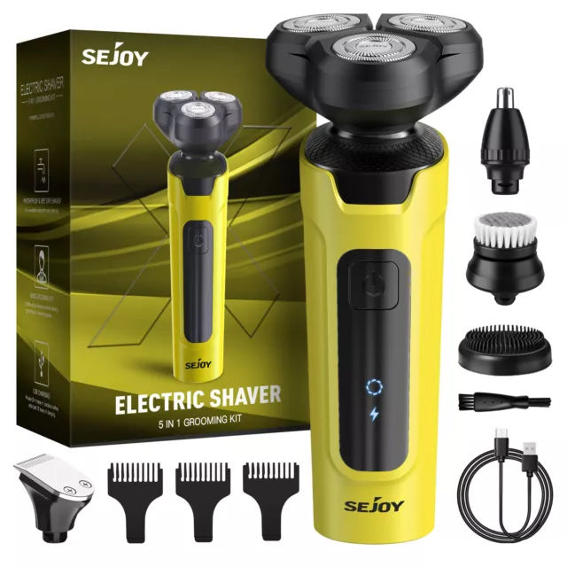 SEJOY 5IN1 Electric Shaver Men's Rotary Razor Wet Dry Rechargeable Beard Trimmer