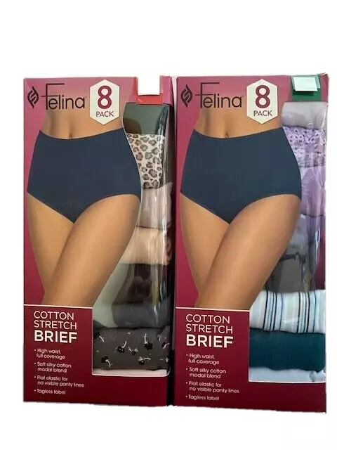 8-pack Felina Ladies Underwear Panty Hi-Cut Cotton Modal Full