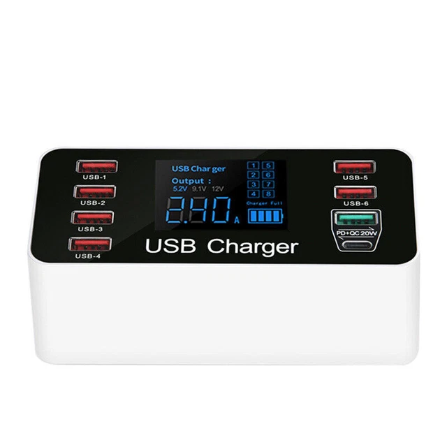 USB Adapter Desktop Wall Charger Smart Quick Charging Station 3.0 C 8 Multi-Port